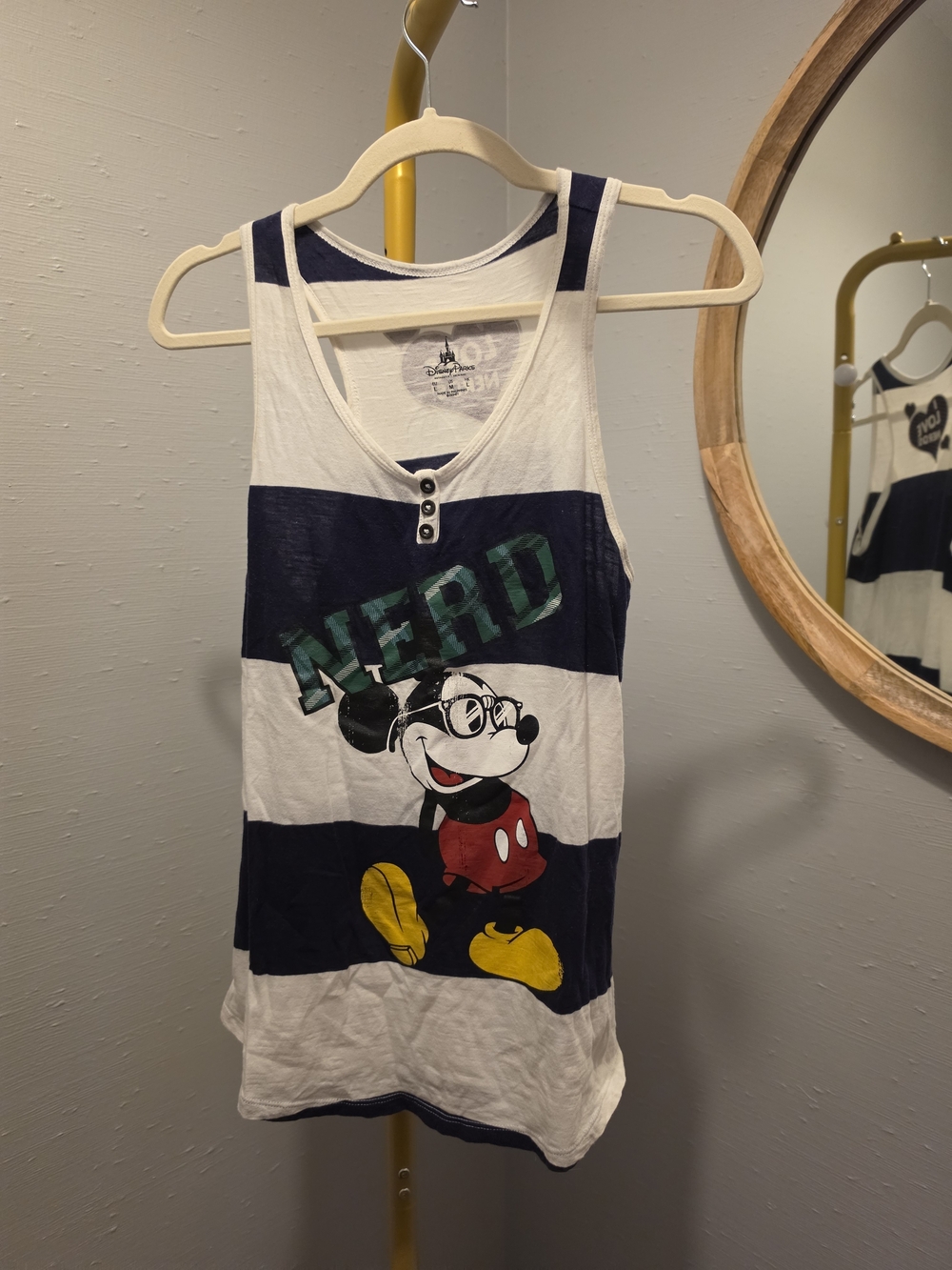 Disney White & Navy Striped Mickey 'NERD' Tank Top